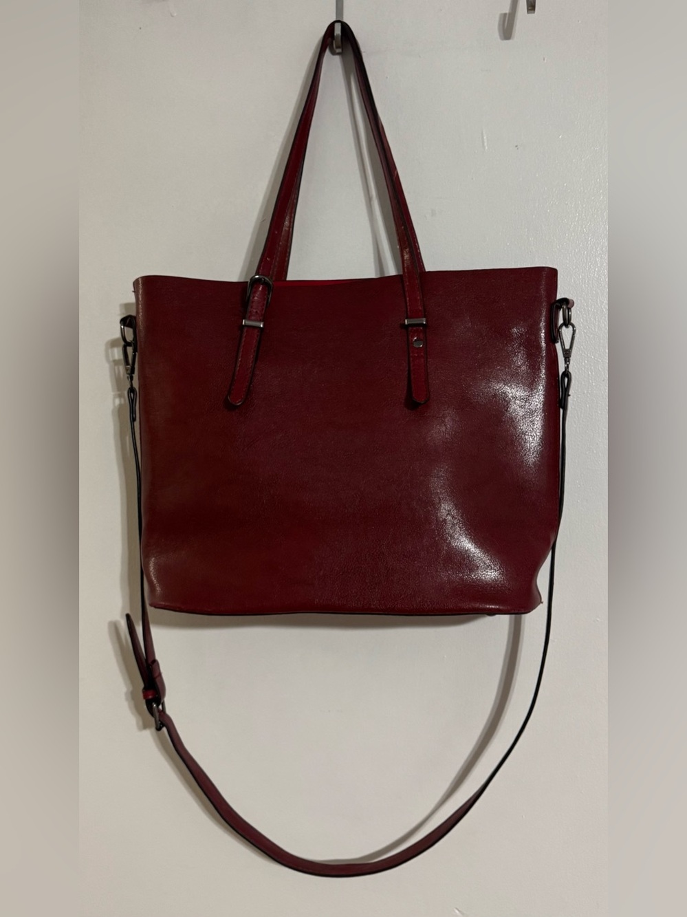 Burgundy Vegan Leather Tote Bag *see Description*